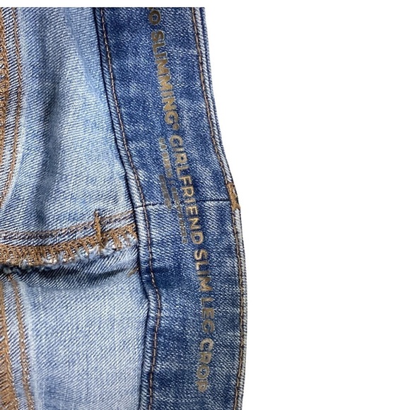 CHICO’S So Slimming Girlfriend Crop Jean  Women’s Sz. 12 Black Embroidered Seams - Picture 3 of 11